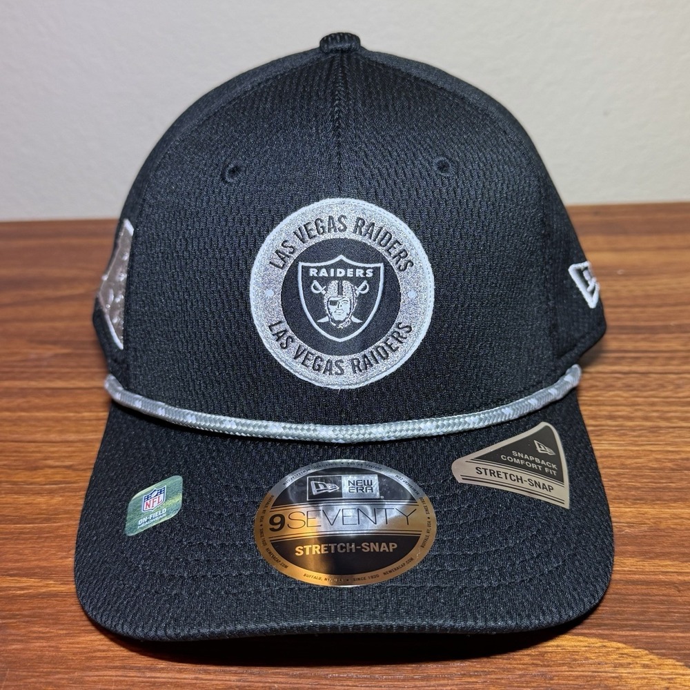 Las Vegas Raiders Sideline Black Snapback Hat New Era Stretch Rope Cap 9SEVENTY